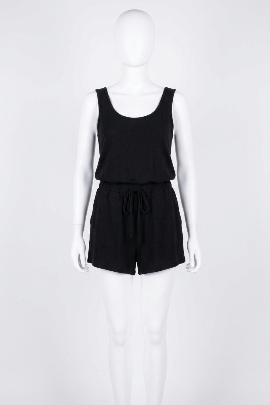 NEW BLUIVY sleeveless knit drawstring romper in black